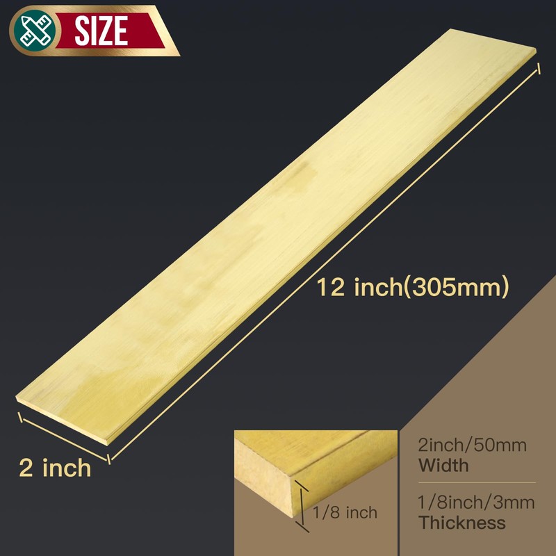 1/8" x 2" Brass Flat Bar Blank 12 "Long Solid