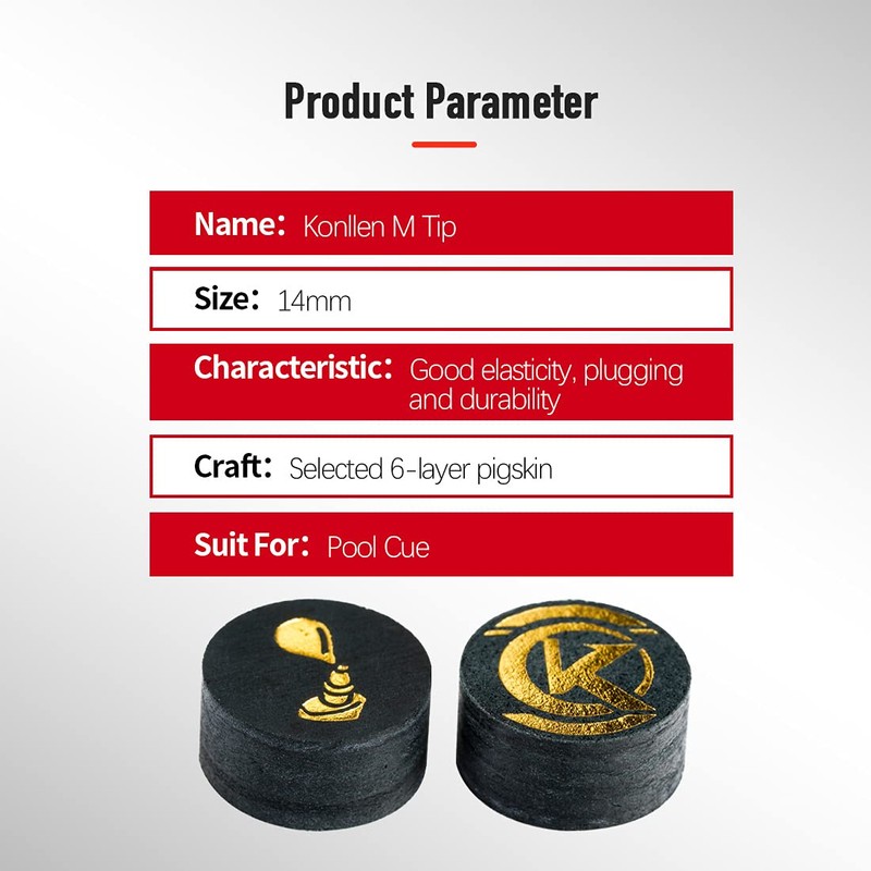 KONLLEN Pool Billiard Cue Tips - 5 Pieces Pool Cue