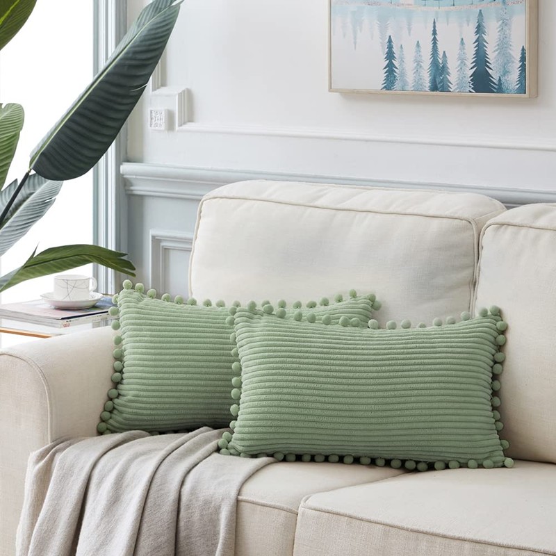 Fancy Homi 2 Pack Sage Green Lumbar Decorative Throw Pillow