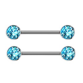 Pierced Owl - 14G Implant Grade Titanium Internally Threaded Bezel Set Crystal Nipple Barbells, Sold as a Pair, Metal, cubic-zirconia