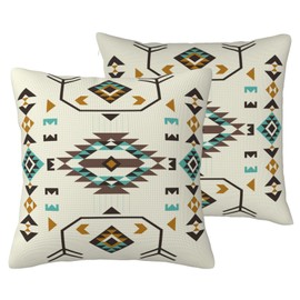 Native American Pattern Throw Pillow Covers Vintage Aztec Style Couch Pillow Covers Sets of 2 Turquoise Pillowcases Chic Tribal Print Cushion Cover for Home Sofa Bedroom Car 18x18
