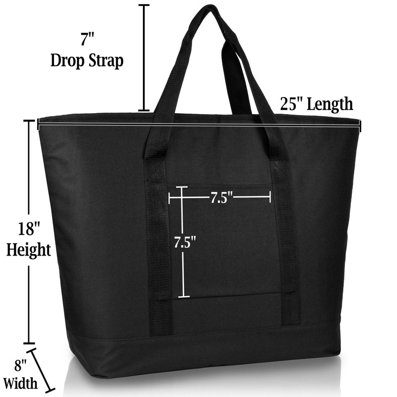 DALIX 25" Large Insulated Tote Bag w/Zipper Leakproof in Black
