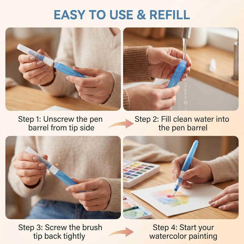 6 Pcs Refillable Watercolor Brush Pens