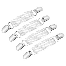 uxcell 4pcs Sweater Clips Cardigan Collar Clips Faux Pearl Dress Clips Back Cinch Clips for Women(Silver, White)