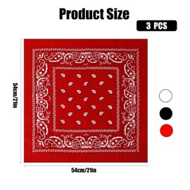 dinghaole 3 Pcs Paisley Bandanas, Multifunctional Headbands, Premium Stylish & Versatile Paisley Bandana, for Outdoor Activities, Headband Face Mask Neckerchief Handkerchief (Black, Red, White)