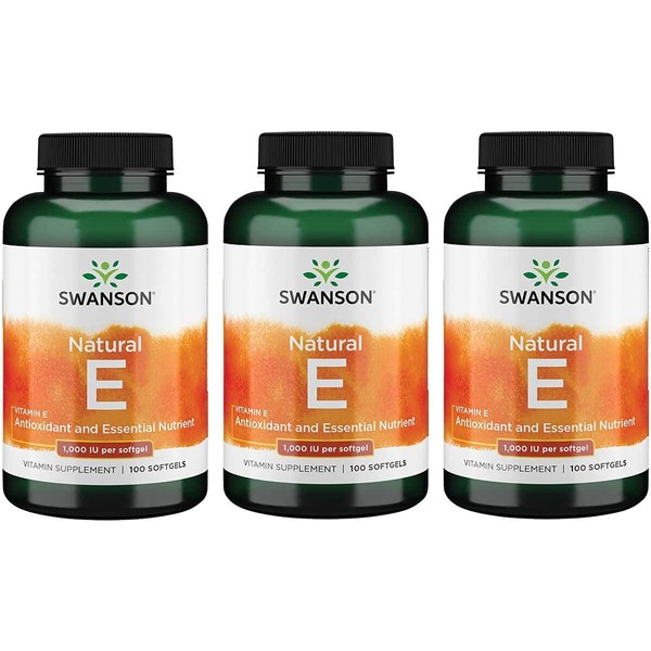 Swanson Vitamin E - Natural Vitamin Supplement Promoting Cardiovascular Health - Natural Formula Delivering Essential D-Alpha Tocopherols - (100 Softgels, 1000 IU Each) 3 Pack