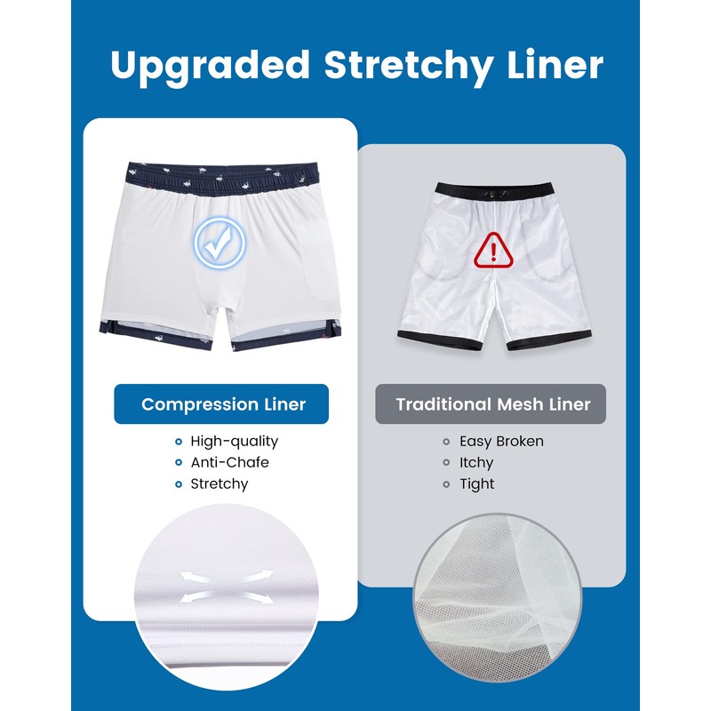 MaaMgic 5" Mens Swim Shorts with Compression Liner 4-Way Stretch