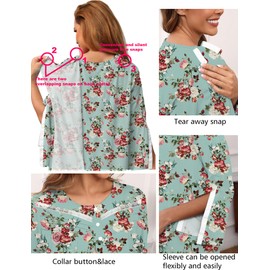 Liokoc Hospital Gowns for Women Tear Away Snap 3/4 Sleeve Open Back Post Shoulder Surgery Dresses Delivery Nightgown S-3XL
