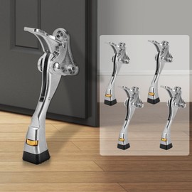 GoldPig Door Stoppers, 4 Packs Kickdown Door Stop with One-Touch semi-Automatic Satin Nickel Door Stopper Adjustable Height and Rubber Tip 4 Inches, Heavy Duty Door Stops, Door Holder(Nickel)