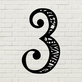 Henna House Numbers, House Numbers for Outside, Floating House Numbers, Custom Metal Address Signs for Houses, Large Number Address Plaque, Mid Century Modern, Art Deco House Numbers (6", 3, Black)