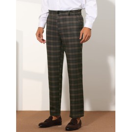 Lars Amadeus Plaid Suit Pants for Men's Straight Fit Casual Checked Pattern Trousers 28 Black Brown