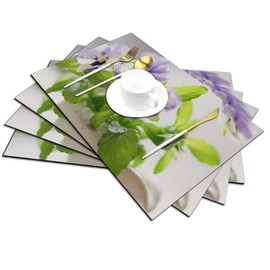 Viola Flower Placemats Set of 4, Beautiful Pansy Tricolor Viola Flower Placemats Heat Resistant for Dining Table Non-Slip 18x12 Inches