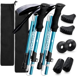 COVACURE Walking Poles - 2 Pack Lightweight Collapsible Walking Sticks for Hiking, Camping & Backpacking- 7075 Aluminum Foam Grip & Padded Strap