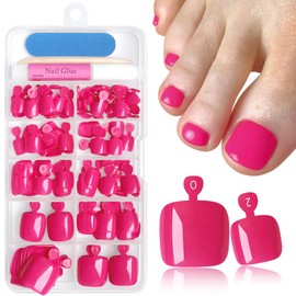 Bellelfin 144pc Magenta Press on Toenails for Women, Magenta Toe Nail Press ons Short Square Toe Press on Nails Fake Toe Nails Tips False Toenail Press ons with Nail Glue and Adhesive Tabs