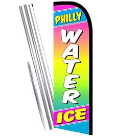 Vista Products Philly Water Ice Premium Windless Feather Banner Flag Kit (Flag, Pole, & Ground Mt)