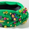 Poememgi Mardi Gras Green Jeweled Headband, Carnival Embellished Knotted Twist