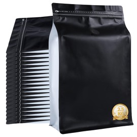 New 2.5 KG Large Capacity Coffee Bags with Valve (50 PCS) Black Sides White High Barrier Aluminum Foil Flat Bottom Standing Coffee Beans Storage Packaging Bags, Reusable Heat Seal Side Zipper Pouches