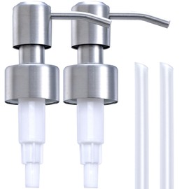 AUNRGO Soap Dispenser Pump Replacement - Silver Brushed Finish 304 Rust Proof Stainless Steel Lotion Dispenser Pumps Replacement for Standard 28/400 Neck Size Regular Mouth Bottles,2 pcs