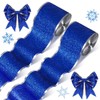 2 Rolls 20 Yards Christmas Wired Ribbons Blue Glitter Ribbon