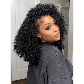 ISEE Half Wig Kinky Curly Seamless Clip Ins Flip Over Human Hair Glueless Wig 220% Density Wear Go Beginner Friendly 22 inch