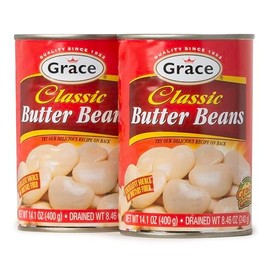 Grace Butter Beans 14oz - 2 Pack Canned Butter Beans - Source of Plant Based Protein & Fiber, Gluten Free, Low Fat - Giant White Beans Canned - Canned Lima Beans - Gigante Beans Alternative - Habas Grandes