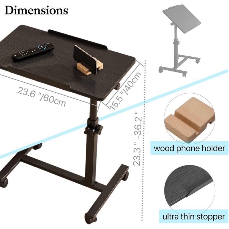 JXINONT Over The Bed Table with Wheels Adjustable Height Bedside