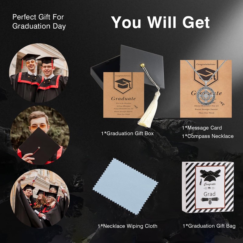 Graduation Gifts for Him 2024, Compass Necklace for Men,Senior High