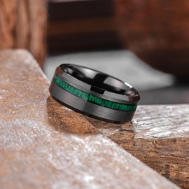 King Will 8mm Wood/Red Opal/Gold Foils Inlaid Black Tungsten Carbide Rings Wedding Band Brushed Hammered Men’s Engagement Ring Comfort Fit for Men Women, 10, Tungsten, No Gemstone