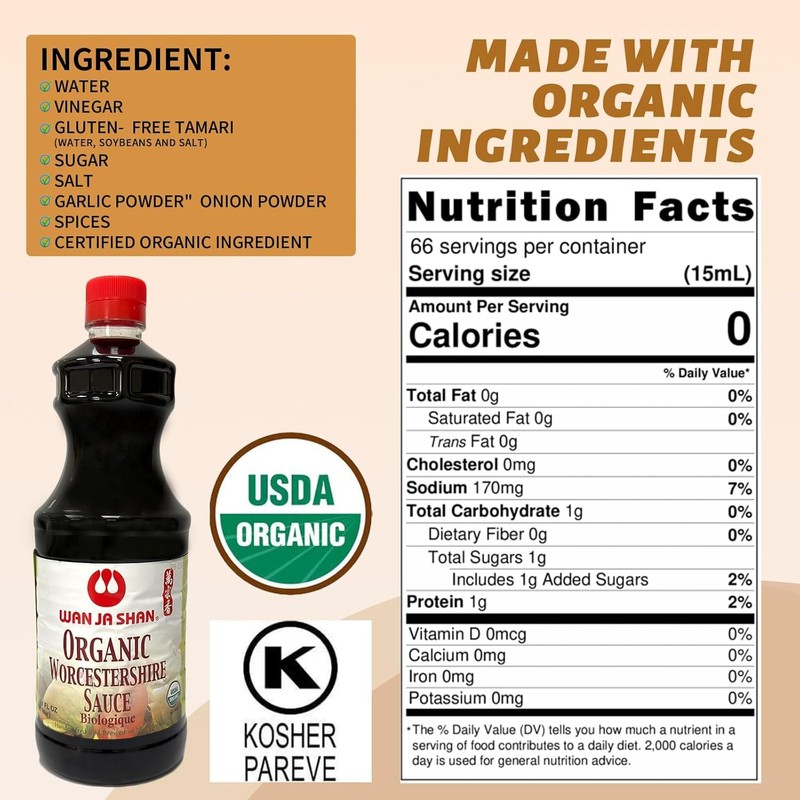 Wan Ja Shan Organic Worcestershire Sauce USDA Organic, Umami-Rich Flavor