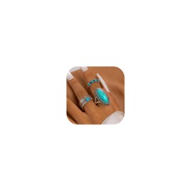 Turquoise Rings for Women Silver Stackable Knuckle Thumb Rings Western Statement Jewelry for Western Outfit