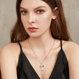 Angel Wing Cross Necklace Birthstone Cross Pendant Necklace for Women Diamond Cross Necklace Sterling Silver Wing Cross Necklace Cubic Zirconia White Cross Jewelry Women April Birthday