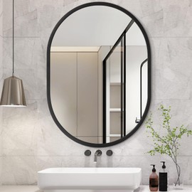 JJUUYOU Oval Mirror Black Metal Framed Bathroom Mirrors for Wall 16X20 Inch Matte Bedroom Vanity Mirror Farmhouse Anti-Rust Tempered Glass Hangs Horizontally or Vertically Mirrors