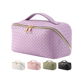 Makeup Bag Travel Toiletry Bag,Large Capacity Cosmetic Bags for Women with Handle and Divider,Large Wide-Open Pouch Waterproof Toiletry Bag for Toiletries Accessories Brushes (A-Purple)