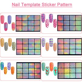 SONGJIE Nail Vinyls Stencils Nails Stickers Set, 96 Designs 288 Pcs Sheets Cute Easy Nail Art Decal Stickers Stencils Hollow Nail Polish Stencil Stickers