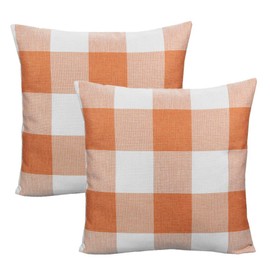 VAKADO 20x20 Inch Set of 2 Farmhouse Retro Buffalo Check Plaids Throw Pillow Covers Decorative Rustic Autumn Fall Thanksgiving Cushion Cases Home Decor for Patio Bed Couch, Orange White