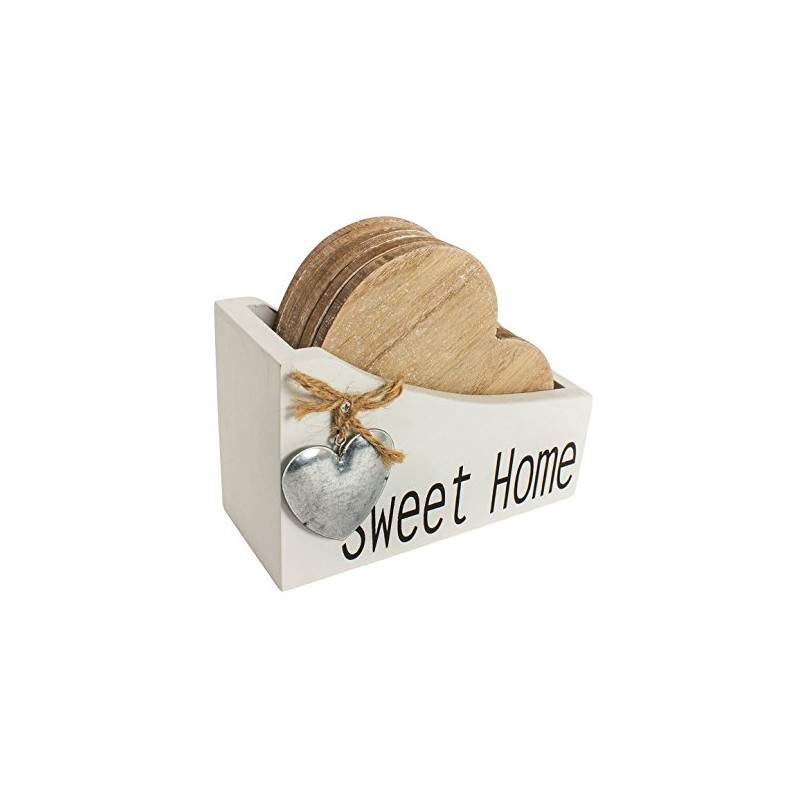 Heaven Sends Wooden Heart Coaster Set in Holder