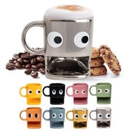 Fisura – Originelle Tasse zum Verschenken “Augen”. Silberne Tasse mit Keksfach. Keramiktasse mit Platz für Kekse. Fassungsvermögen 240 ml, modernes Design.