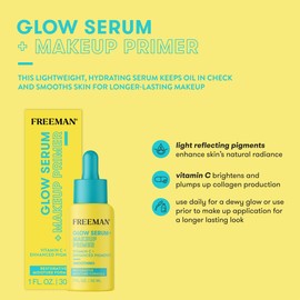 Freeman Glow Booster Serum + Makeup Primer, Lightweight Hydrating Face Serum, Face Primer For Long Lasting Makeup, Infused With Vitamin C, Brightens & Plumps Skin, 1.0 fl.oz./ 50 mL Bottle