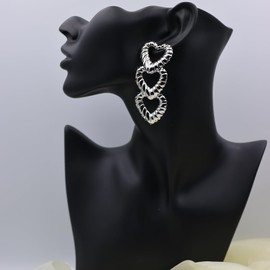 14K Gold Silver Plated Hollow Heart Dangle Earrings for Women,Simple Statement Long Heart Hanging Earrings,Unique Formal Birthday Jewelry Gifts (Silver)