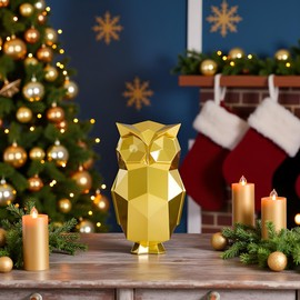 Sengocis Modern Geometric Owl Figurine - Premium Resin Gold Desktop Decor for Home & Office, 6.3 Inch Small Animal Statue Ornament