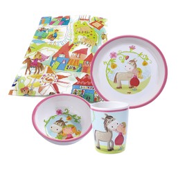 Haba Gift Set Melamine Vicki & Pirli 3-Piece Horses Children's Tableware Plate Bowl Cup Christening Birth Pink