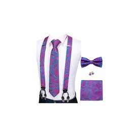 YOHOWA - Corbata de corbata para hombre, 6 clips, ajustable, en forma de Y, pañuelo, gemelos formales de negocios, boda, Azul púrpura, Talla única