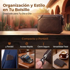 Tarjetero De Acordeón Con Cremallera Portatarjetas Compacto Con Múltiples Ranuras Para Tarjetas De Crédito Identificación Y Viajes Organizador Portátil Para Hombre