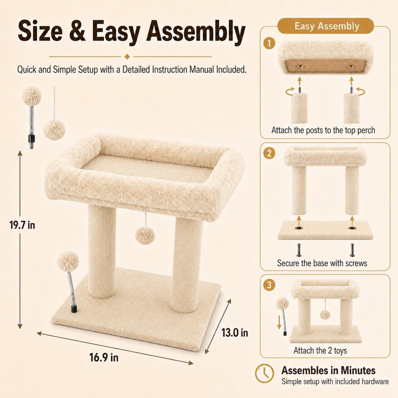 PuzzlePaw Small Cat Tree with Large Top Perch for Indoor