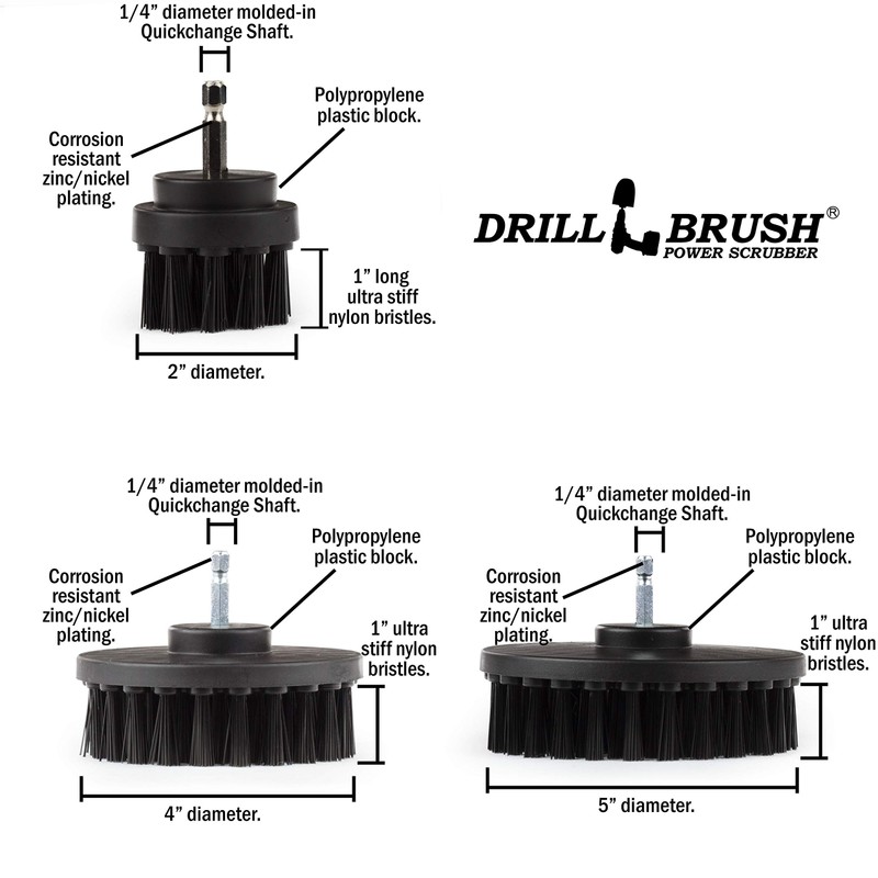 Ultra Stiff Drill Powered Cleaning Brush Set - Heavy Duty
