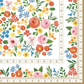 20 napkins, colourful flower border, spring, summer, flowers, table decoration, decoupage, napkin technology, 33 x 33 cm