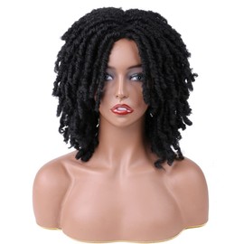 YOVEKAT Black Women Men Short Dread Hair Wig Synthetic Wig Afro Curly Wig Party Daily Replacement Man Wig (Black)