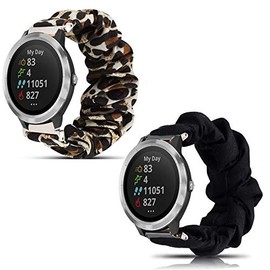 YOUkei Compatible with Garmin vívoactive 3 Scrunchie Band, Soft Pattern Printed Fabric Scrunchie Elastic Wrist Bracelet Strap for Garmin vívoactive 3 GPS Smartwatch (Black+Leopard)
