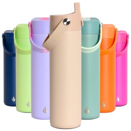 Elemental 24oz Insulated Water Bottle with Straw - 100% Leak-Proof Stainless Steel Core Water Bottles for Travel, Sports and Gym - Double Wall Insulation & BPA Free - Beige