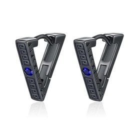 Suiknsn Triangle Hoop Earrings for Men Women 925 Sterling Silver Black 18mm Huggie Earring Hypoallergenic Viking Jewelry Norse Pagan Gifts for Friends